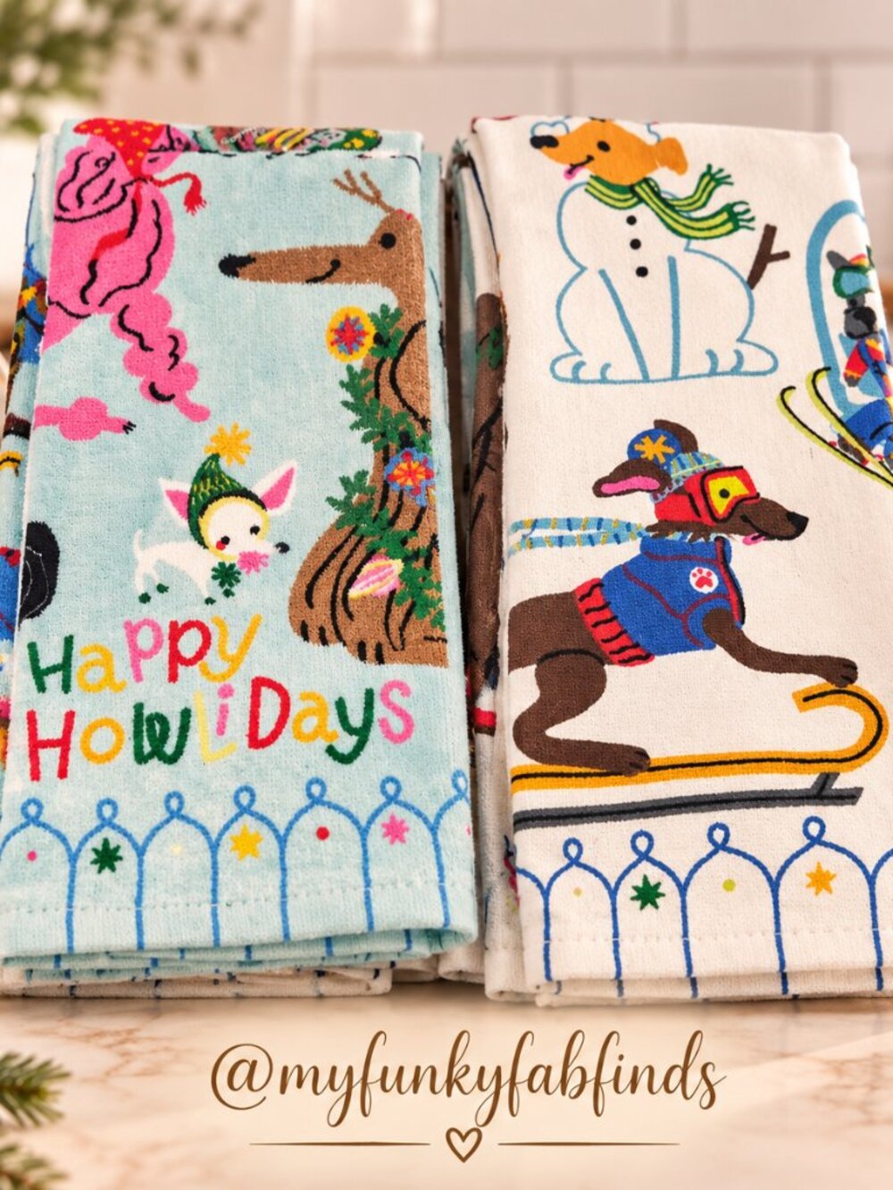 St. Nicholas Square Humble Cheer Holiday Dog Kitchen Towels 2-Pack NWT